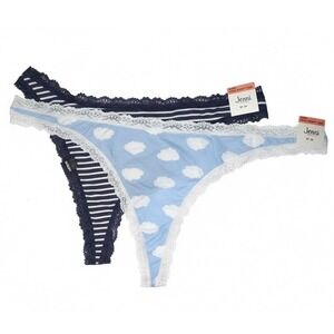 Jenni Intimate Womens Thong Panty 2 Pack Stripe Cloud Print Lace Trim, Size XXXL
